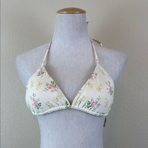 Aerie White Floral Bikini Top Size Medium
